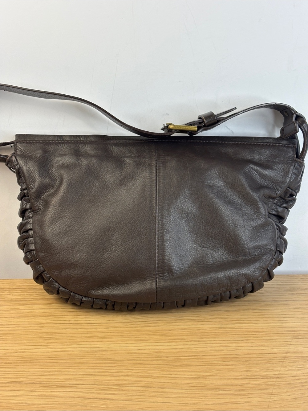Y2K Vintage Via Spiga Chocolate Brown Leather Ruched Shoulder Bag - Picture 9 of 11